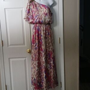 Jessica Simpson multicolor printed maxi one shoulder dress Sz 4 NWOT